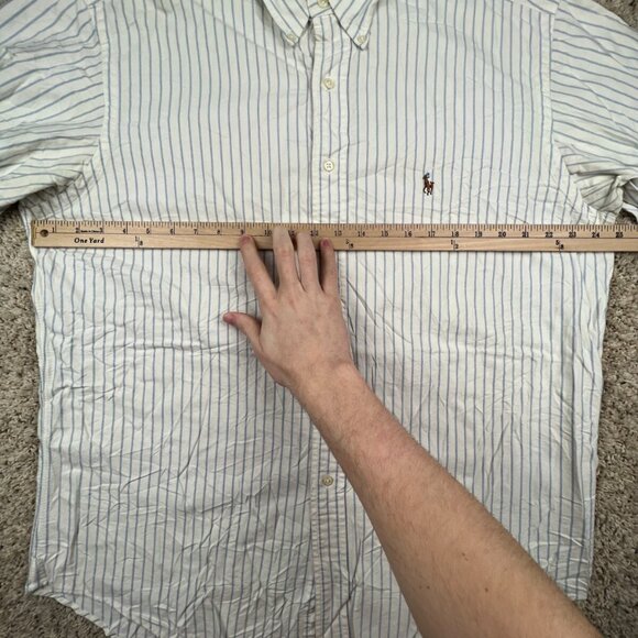 Ralph Lauren Yarmouth Button Up Shirt Long Sleeve Size 16 33 Blue Ivory Striped - Picture 10 of 12